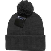 Gray Solid Wide Cuff Knit Pom Style Beanie Winter Hat